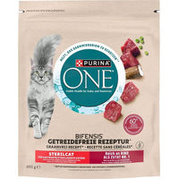 Produktbild von Purina One Grain Free Sterilcat Katzenfutter Rind für adulte kastrierte Katzen 600 g