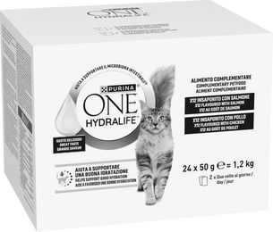 Produktbild von Purina One Hydralife Katzen-Liquid Mixpaket mit Huhn und Lachs 24 x 50 g