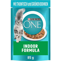 Produktbild von Purina One Indoor Formula Katzenfutter für erwachsene Wohnungskatzen mit Thunfisch in Sauce 26x85g - 26 x 85 g