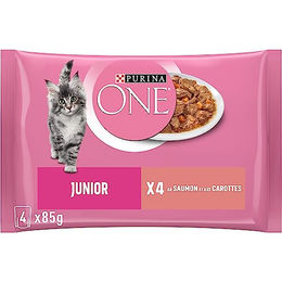Purina ONE Junior Kitten Nassfutter Lachs mit Stückchen in Sauce 85 g Beutel - 4 x 85 g – Bild 1 von 9