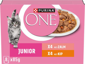 Purina ONE Junior Kitten Nassfutter Stückchen in Sauce Huhn und Lachs 8 x 85 g - 8 x 85 g – Bild 1 von 13