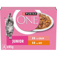 Produktbild von Purina ONE Junior Kitten Nassfutter Stückchen in Sauce Huhn und Lachs 8 x 85 g - 8 x 85 g