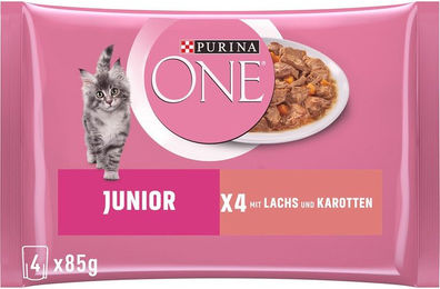 Produktbild von Purina One Junior Kitten Nassfutter Stückchen in Sauce Lachs 12 x 85g