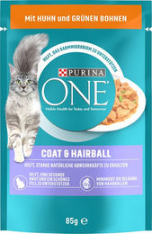 Produktbild von Purina One Katze Adult Coat & Hairball Huhn mit Stückchen in Sauce 52 x 85 g - 52 x 85 g