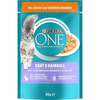 Produktbild von Purina One Katze Adult Coat & Hairball Huhn mit Stückchen in Sauce 52 x 85 g - 52 x 85 g