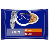 Produktbild von Purina One Katzen Nassfutter Adult Huhn und Rind Stückchen in Sauce 12 x 85 g Beutel - 8 x 85 g