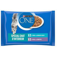 Produktbild von Purina ONE Katzen Nassfutter Indoor Thunfisch und Kalbfleisch Stückchen in Sauce für Wohnungskatzen aller Altersstufen 8 x 85 g - 24 x 85 g