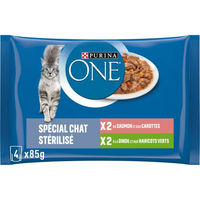 Produktbild von Purina One Katzen Nassfutter Sterilcat Lachs und Truthahn Stückchen in Sauce für erwachsene Katzen 24 x 85 g - 24 x 85 g