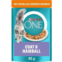 Produktbild von Purina ONE Katzenfutter Huhn mit Stückchen in Sauce für Haut, Fell und Haarballen 26x85g - 26 x 85 g