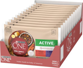 Produktbild von Purina ONE Mini Active Hundefutter Rind und Ente Stückchen in Sauce 8 x 85 g
