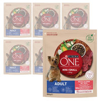 Produktbild von Purina One Mini Adult Trockenfutter für kleine Hunderassen mit Rind und Reis 6x800g