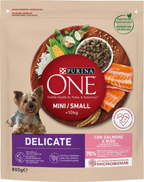 Produktbild von Purina One Mini Delicate Hundefutter Adult Lachs & Reis Sensitive 3 x 800 g - 3 x 800 g