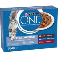 Produktbild von PURINA ONE Mixpaket Sterilized Adult Katzen Nassfutter Stückchen in Sauce Ente Sardine Rind 8 x 85 g - 8 x 85 g
