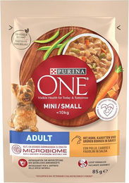 Purina One Nassfutter für kleine erwachsene Hunde mit Huhn und Stückchen in Sauce, 26 x 85g Beutel – Bild 1 von 1