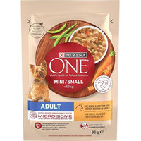 Produktbild von Purina One Nassfutter für kleine erwachsene Hunde mit Huhn und Stückchen in Sauce, 26 x 85g Beutel