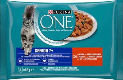 Purina ONE Senior Katzenfutter Nass mit Huhn und Stückchen in Sauce 4x85g 340g – Bild 1 von 2