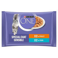 Produktbild von Purina One Sensitive Katzen Nassfutter Adult Stückchen in Sauce Huhn und Thunfisch 85 g Beutel - 24 x 85 g