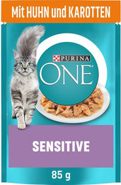 Produktbild von Purina ONE Sensitive Katzenfutter Adult Stückchen in Sauce Huhn 26x85g