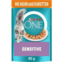 Produktbild von Purina ONE Sensitive Katzenfutter Huhn und Fisch Stückchen in Sauce 26x85g - 26 x 85 g