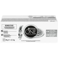 Produktbild von Purina One Sensitive Katzenfutter Nass Adult Sortenmix mit Thunfisch und Huhn in Sauce 60 x 85 g