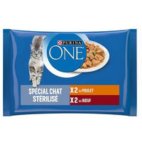 Produktbild von Purina One Sterilcat Katzenfutter Huhn und Rind Stückchen in Sauce für ausgewachsene kastrierte Katzen 24 x 85 g - 24 x 85 g