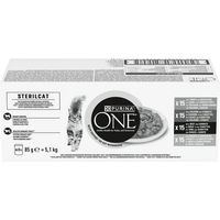 Produktbild von Purina One Sterilcat Katzenfutter Nasssorten-Mix mit Truthahn, Lachs, Rind und Huhn in Sauce für sterilisierte Katzen 60 x 85 g
