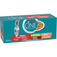 Produktbild von Purina ONE Sterilcat Nassfutter für ausgewachsene Katzen mit Huhn, Rind, Lachs und Truthahn in Sauce, 40 x 85 g Beutel - 40 x 85 g