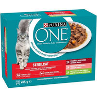Produktbild von Purina ONE Sterilcat Nassfutter für ausgewachsene Katzen mit Rind, Lachs oder Pute 12x85g