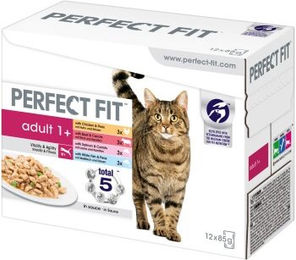 Purina Perfect Fit Adult Katzenfutter Lachs Huhn Rind in Sauce 12 x 85 g - 12 x 85 g – Bild 1 von 4