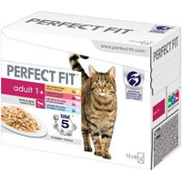 Produktbild von Purina Perfect Fit Adult Katzenfutter Lachs Huhn Rind in Sauce 12 x 85 g - 12 x 85 g