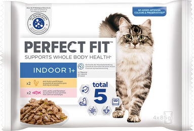 Purina Perfect Fit Katze Indoor 1+ Adult Stückchen in Sauce Huhn und Lachs 4 x 85 g - 4 x 85 g – Bild 1 von 3