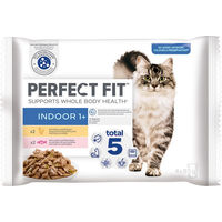 Produktbild von Purina Perfect Fit Katze Indoor 1+ Adult Stückchen in Sauce Huhn und Lachs 4 x 85 g - 4 x 85 g