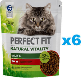 Purina PERFECT FIT Natural Vitality Trockenfutter Rind und Huhn für adulte Katzen 6x650 g - 6 x 650 g – Bild 1 von 5