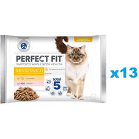Produktbild von Purina PERFECT FIT Sensitive 1+ Nassfutter Huhn Lachs Stückchen in Sauce für adulte Katzen 52x85 g - 52 x 85 g