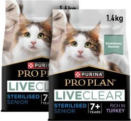 Purina Pro Plan Liveclear Sterilised Senior 7+ Trockenfutter Truthahn Hypoallergen 2x1,4 kg - 2 x 1,4 kg – Bild 1 von 3