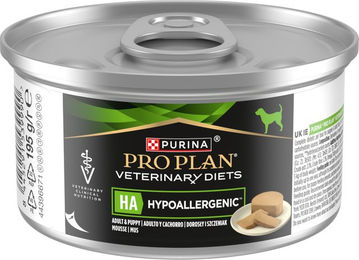 Produktbild von Purina Pro Plan Veterinary Diets Canine Mousse Hypoallergenic Monoprotein Veterinärdiät für Hunde aller Altersstufen 24 x 195 g