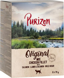 Produktbild von Purizon Adult Getreidefreies Nassfutter Mixpaket 12 x 70 g mit Huhn Lachs Wildschwein und Lamm - 12 x 70 g