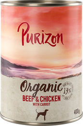 Produktbild von Purizon Bio Nassnahrung für Hunde Rind Huhn Fisch Getreidefrei 12 x 400 g