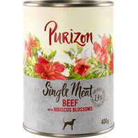 Produktbild von Purizon Hundefutter Rind mit Hibiskusblüten Stückchen in Sauce getreidefrei monoprotein sensitive 6 x 400 g - 6 x 400 g