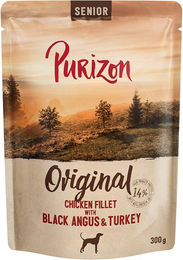 Produktbild von Purizon Hundefutter Senior Hühnerfilet mit Black Angus Stückchen in Sauce getreidefrei Light 6 x 300 g - 6 x 300 g
