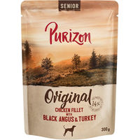 Produktbild von Purizon Hundefutter Senior Hühnerfilet mit Black Angus Stückchen in Sauce getreidefrei Light 6 x 300 g - 6 x 300 g