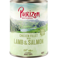 Produktbild von Purizon Katzen Nassfutter Adult Getreidefrei Huhn mit Lachs und Lamm Stückchen in Sauce 24 x 400 g - 24 x 400 g