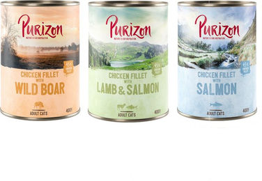 Purizon Katzen Nassfutter Adult Getreidefrei Mixpaket 6 x 400 g mit Wildschwein, Lachs, Lamm und Huhn - 6 x 400 g – Bild 1 von 1