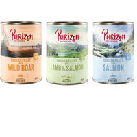 Produktbild von Purizon Katzen Nassfutter Adult Getreidefrei Mixpaket 6 x 400 g mit Wildschwein, Lachs, Lamm und Huhn - 6 x 400 g