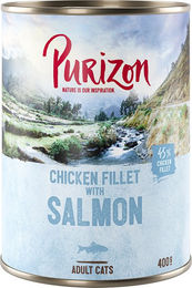 Produktbild von Purizon Katzenfutter Adult Huhn mit Lachs Stückchen in Sauce getreidefrei 24 x 400 g - 24 x 400 g