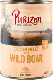 Produktbild von Purizon Katzenfutter Adult Huhn und Wildschwein Stückchen in Sauce getreidefrei 6 x 400 g - 6 x 400 g