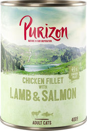 Produktbild von Purizon Katzenfutter Adult Stückchen in Sauce Huhn Lachs und Lamm getreidefrei 6 x 400 g - 6 x 400 g