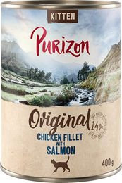 Produktbild von Purizon Kitten Nassfutter Stückchen in Sauce Huhn mit Lachs getreidefrei 24 x 400 g