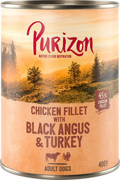 Produktbild von Purizon Original Adult Hundefutter Getreidefrei Hühnerfilet mit Black Angus Truthahn Süßkartoffel und Cranberry 6 x 400 g - 6 x 400 g