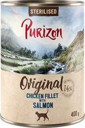 Produktbild von Purizon Original Getreidefreies Nassfutter für ausgewachsene kastrierte Katzen Huhn mit Lachs in Sauce 24 x 400 g - 24 x 400 g